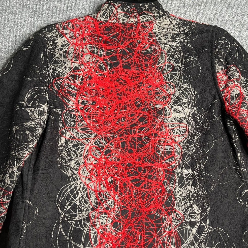 Grace Chuang Red Black Abstract Wool Blend Open Front Jacket Mandarin Collar M - Picture 7 of 10